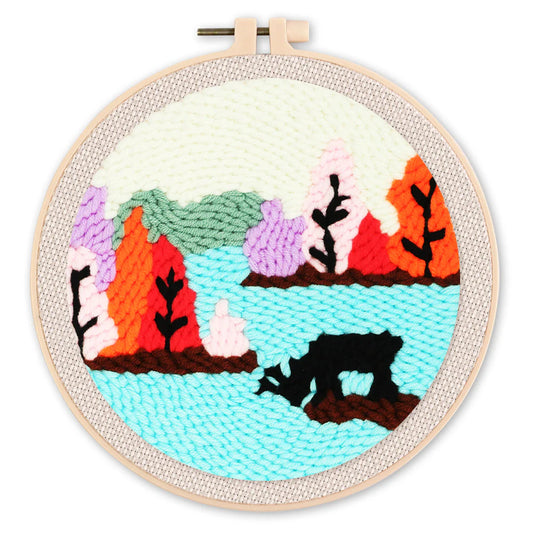 Punch Needle Kit Renna sul lago Diamond Painting