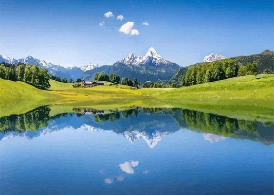 Riflessi Della Montagna Sul Lago Durante L'Estate Diamond Painting