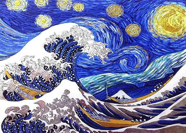 Kit Diamond Painting 5D - Van Gogh Notte Stellata e Onda di Kanagawa - Mosaico Famosi