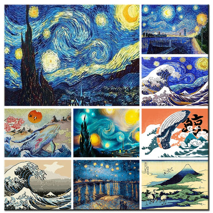 Kit Diamond Painting 5D - Van Gogh Notte Stellata e Onda di Kanagawa - Mosaico Famosi