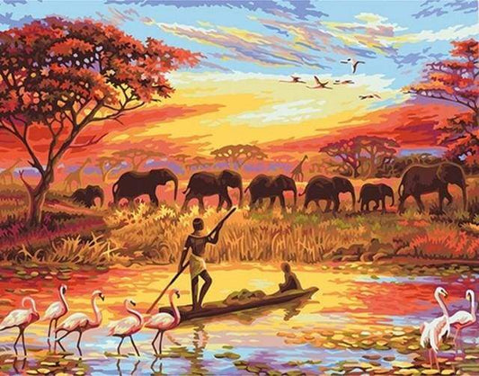 Tramonto Con Gli Elefanti Diamond Painting