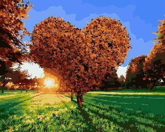 Tramonto E Albero Del Cuore Diamond Painting