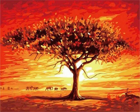 Tramonto Ed Elefanti Diamond Painting