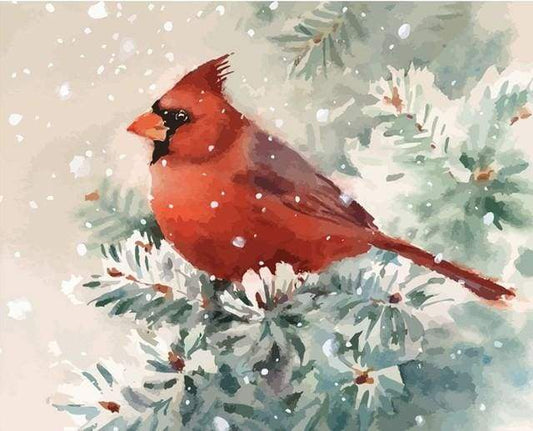Uccello Rosso Nella Neve Diamond Painting