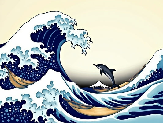 Grande Onda di Hokusai con Delfini Diamond Painting