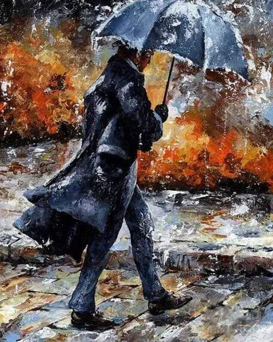 Uomo Che Cammina Sotto La Pioggia Diamond Painting