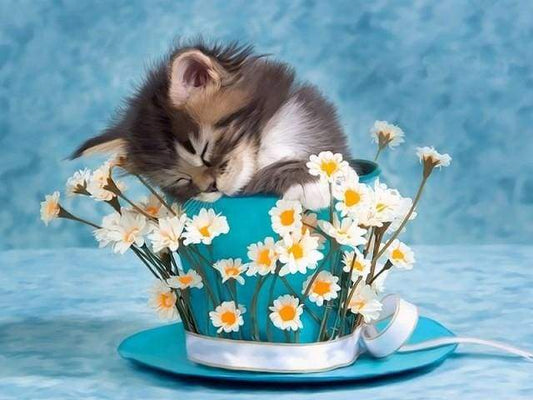 Vaso Di Fiori Con Gatto Diamond Painting