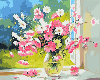 Vaso di fiori rosa e bianchi Diamond Painting