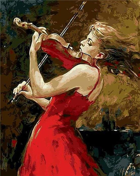 Violinista E Vestito Rosso Diamond Painting