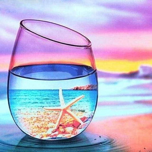 Diamond Painting Bicchiere d'acqua e stella marina - Diamond Painting Italia