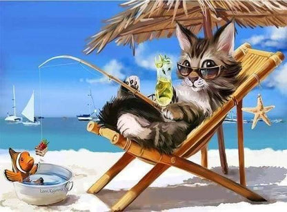 Diamond Painting Cat relaxing Summer Time - Diamond Painting Italia