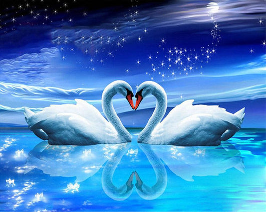 Diamond Painting Cigni e Cuore sotto la Luna - Diamond Painting Italia
