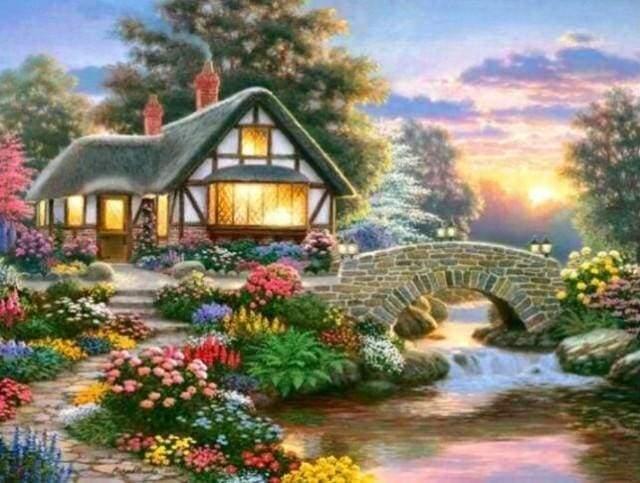 Diamond Painting Cozy House and Flowers - Diamond Painting Italia