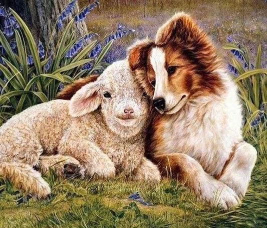 Diamond Painting Dog and Sheep - Diamond Painting Italia