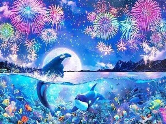 Diamond Painting Dolphins and Fireworks - Diamond Painting Italia