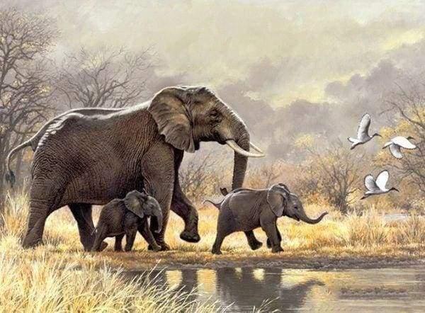 Diamond Painting Family of Elephants in the savannah - Diamond Painting Italia