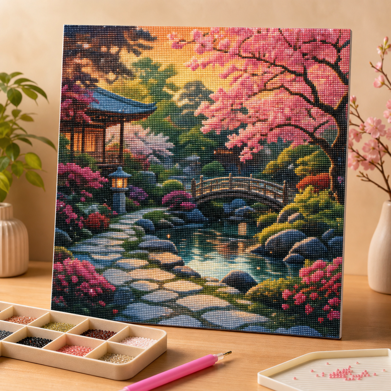 Diamond painting Giardino Giapponese kit completo con tela, diamantini e strumenti