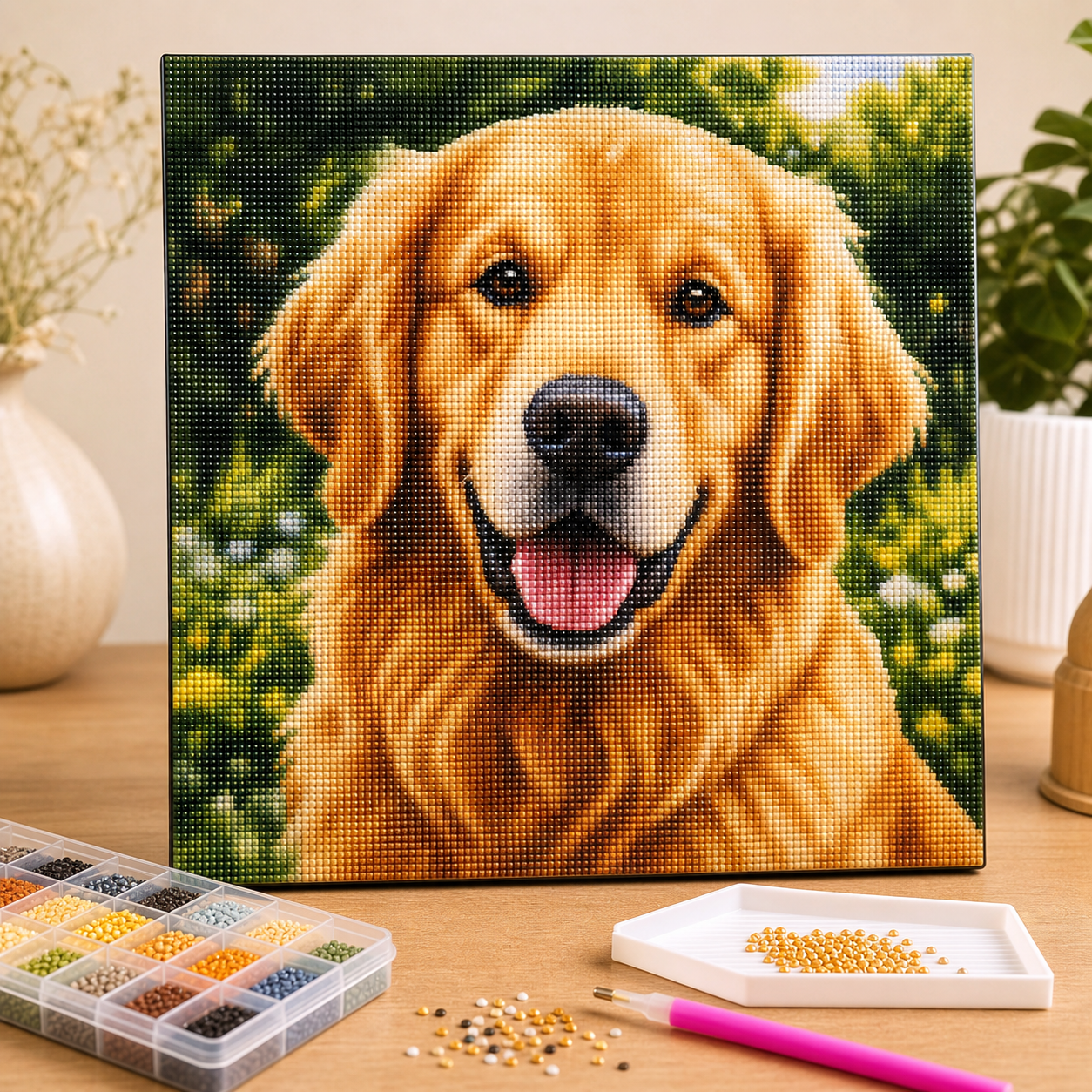 Diamond painting Golden Retriever kit completo con tela, diamantini e strumenti