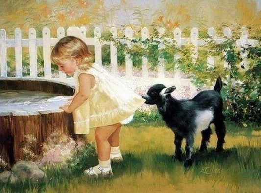 Diamond Painting - Little Girl and goat - Diamond Painting Italia