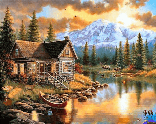 Diamond Painting - Mountain house by the river - Diamond Painting Italia