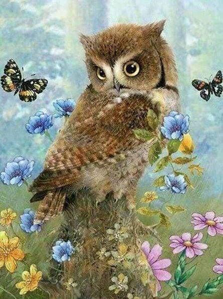 Diamond Painting - Owl and Butterflies - Diamond Painting Italia