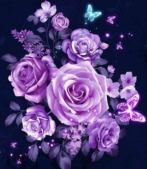 Diamond Painting - Purple Flowers and Butterflies - Diamond Painting Italia
