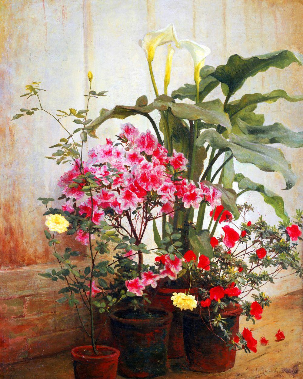 Diamond Painting - Side of a Greenhouse - George Cochran Lambdin 40x50cm canvas already framed - Diamond Painting Italia