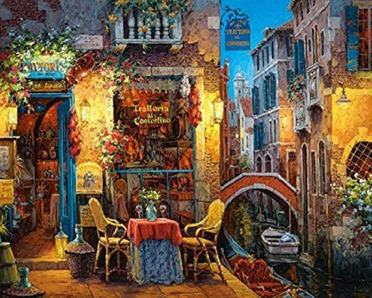 Diamond Painting - Tavolo accanto al canale - Diamond Painting Italia