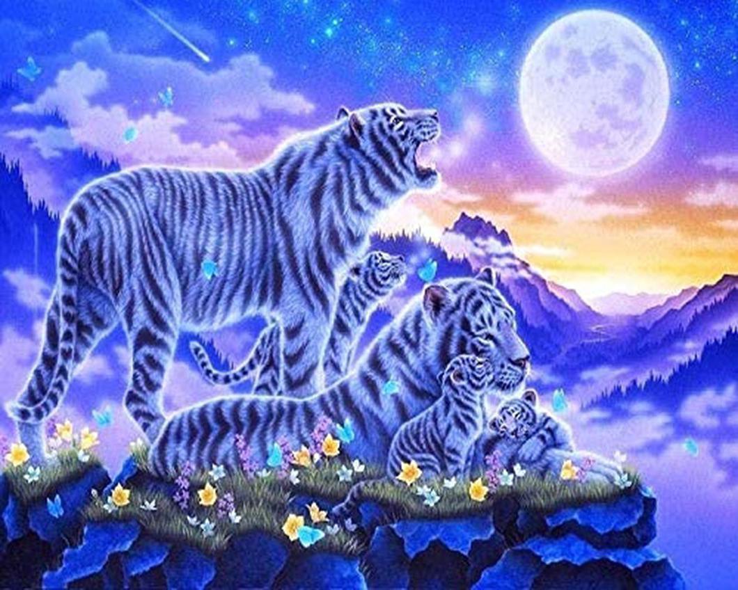 Diamond Painting - Tigers and full moon - Diamond Painting Italia