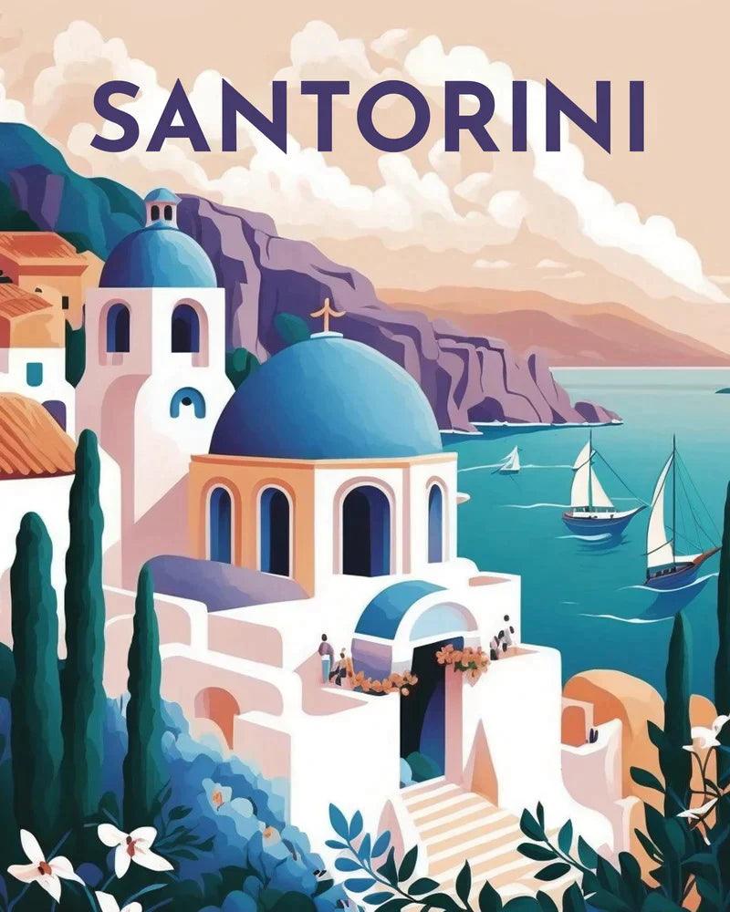 Diamond Painting - Travel Poster Santorini - Diamond Painting Italia