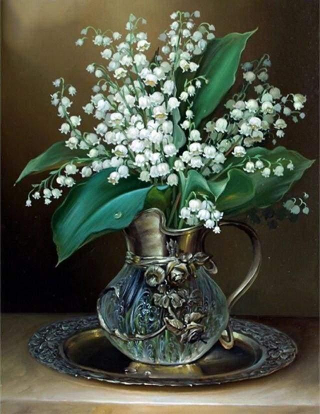 Diamond Painting - Vase of Lily of the Valley Flowers - Diamond Painting Italia