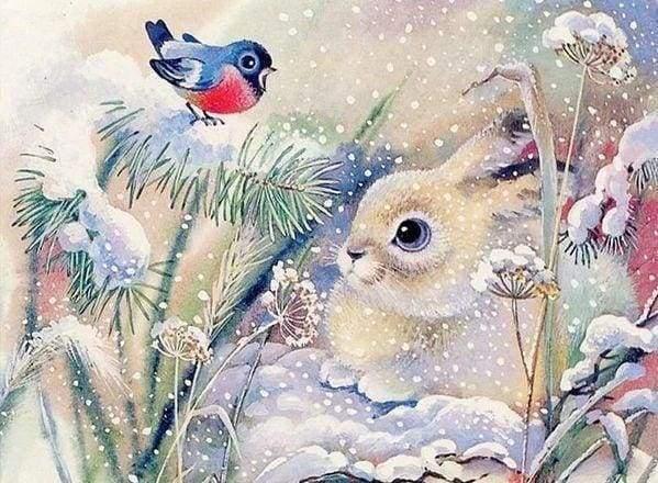 Diamond Painting - White Rabbit in the Snow - Diamond Painting Italia