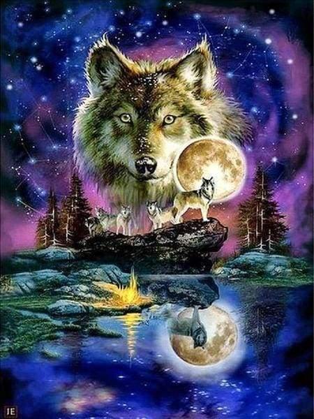 Diamond Painting - Wolves and Lunar Sky - Diamond Painting Italia