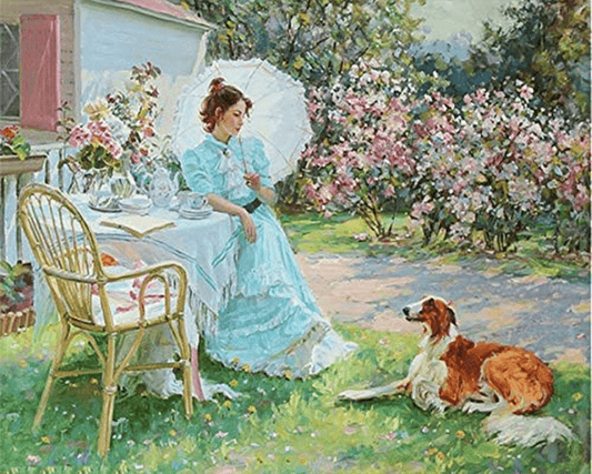 Diamond Painting - Woman and her Dog in the Garden - Diamond Painting Italia