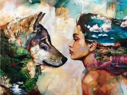 Diamond Painting - Young Woman and Wolf - Diamond Painting Italia