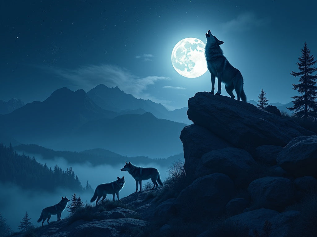 Diamond Painting Lupo che Ulula alla Luna