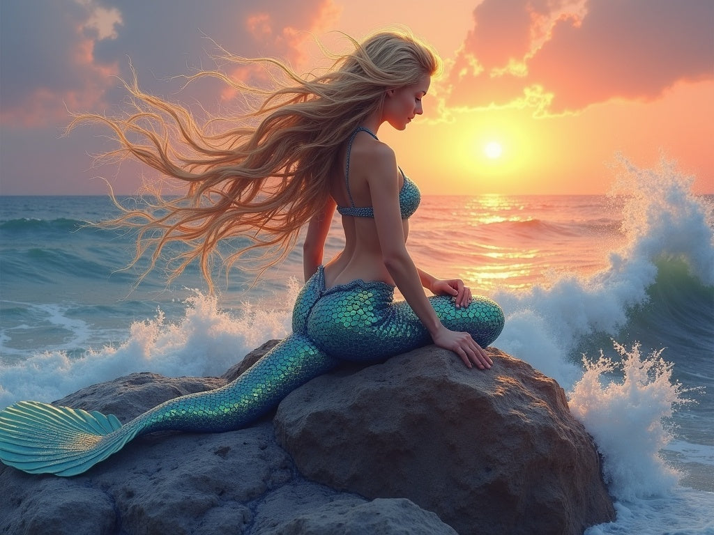 Sirena dell'Oceano al Tramonto Diamond Painting