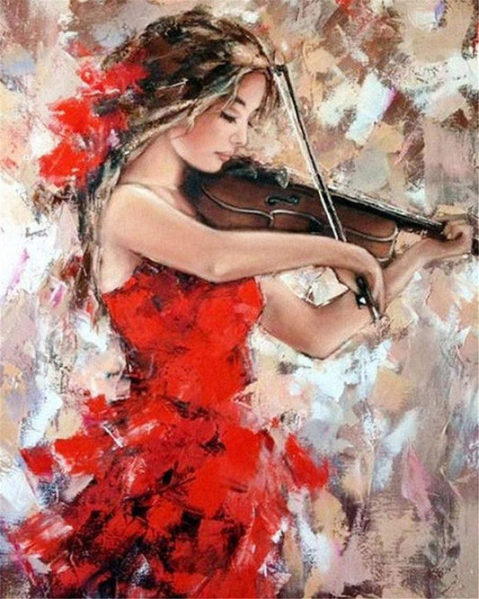 Pittura di Diamanti - Violinista in Abito Rosso - Diamond Painting Italia