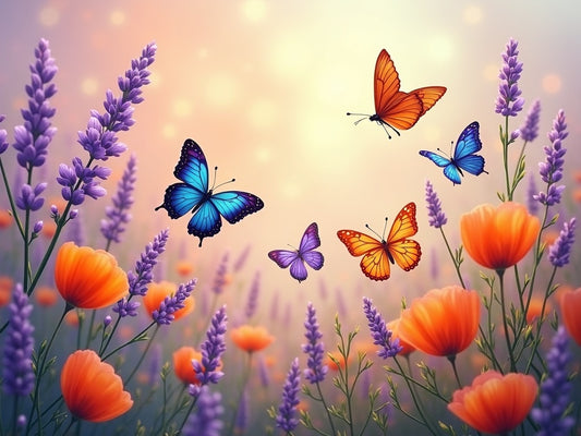 Farfalle Colorate su Prato Fiorito Diamond Painting