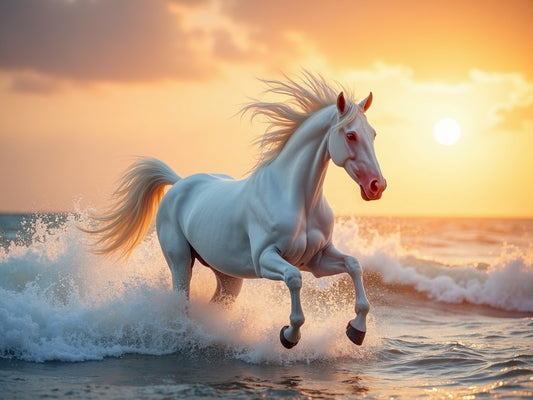 Cavallo Bianco al Galoppo nel Mare Diamond Painting