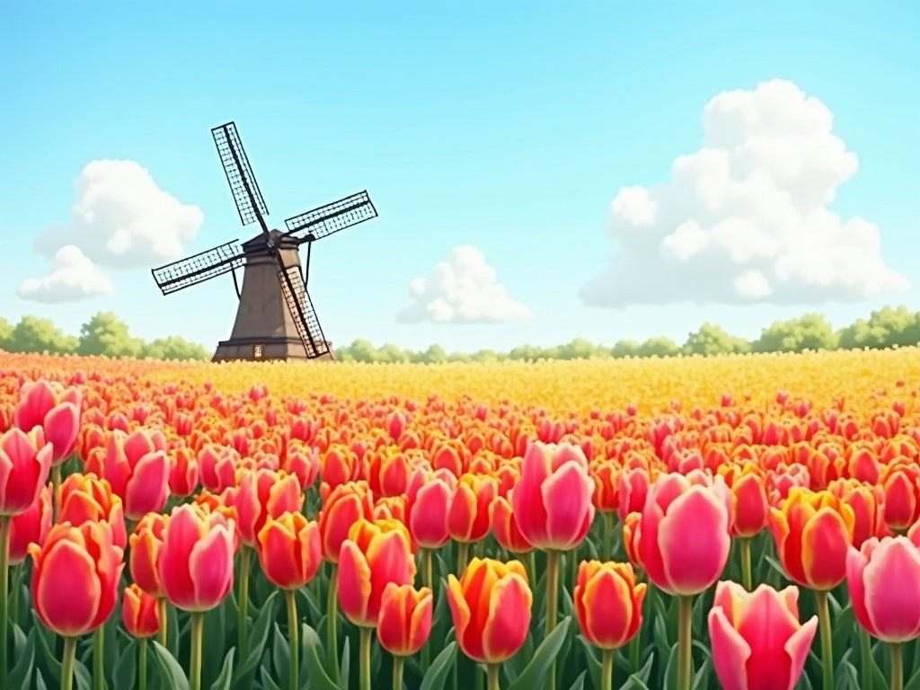 Tulipani Olandesi Colorati con Mulino Diamond Painting