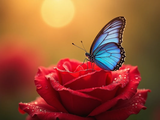 Farfalla Blu su Rosa Rossa Diamond Painting